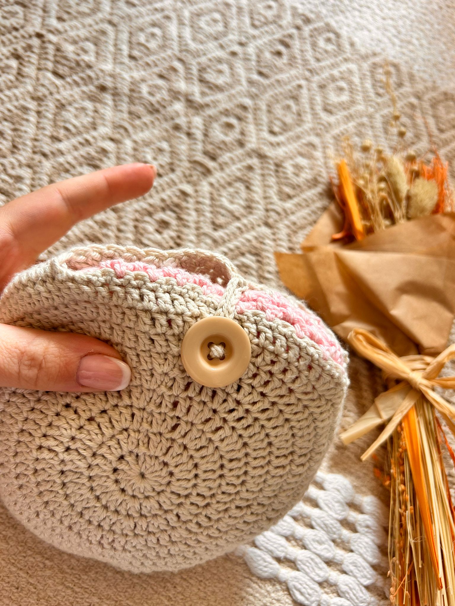 Filet à provision, sac à course, sac de plage rose et beige, avec poche de rangement 